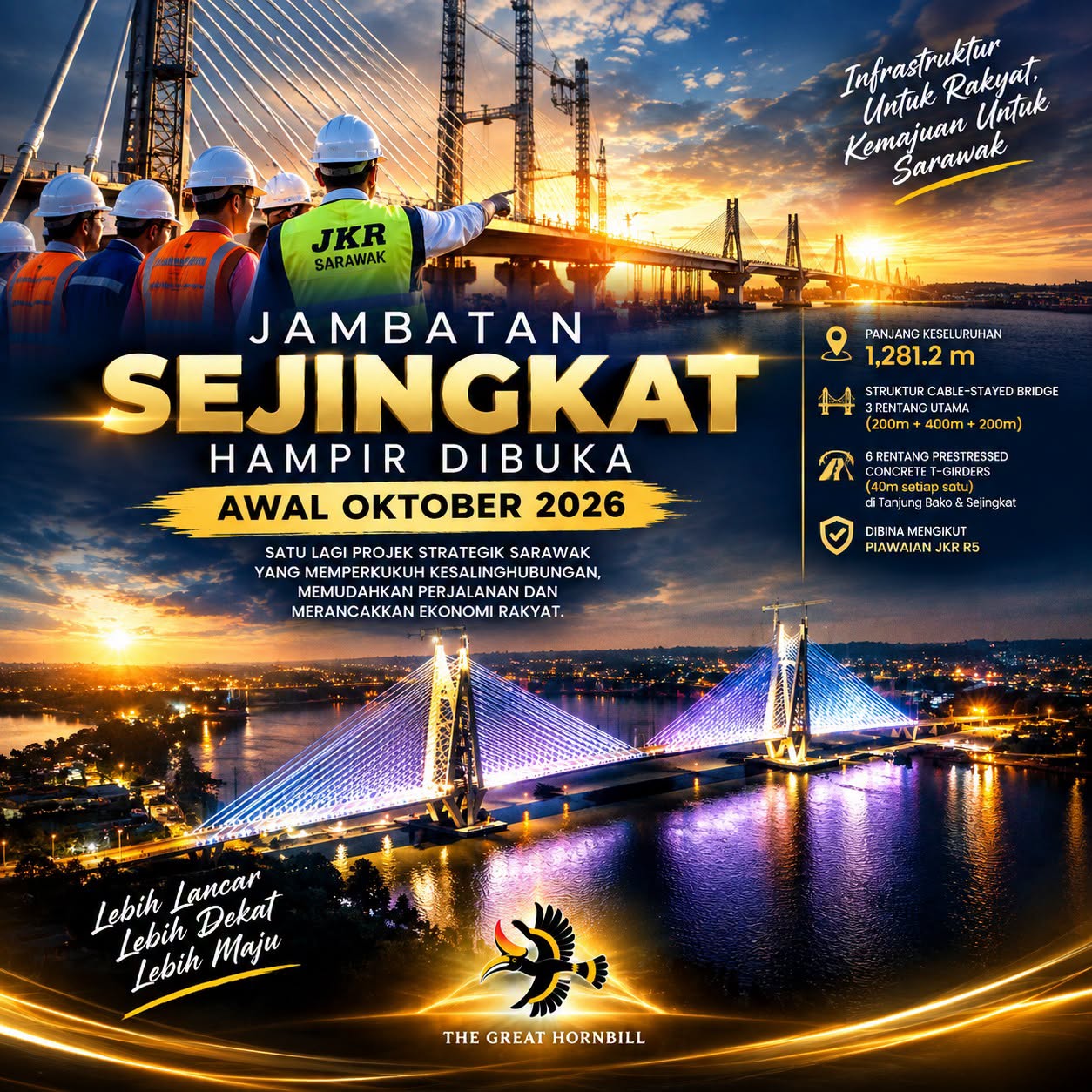 Jambatan Sejingkat Hampir Dibuka, Satu Lagi Projek Strategik Sarawak Jadi Realiti!