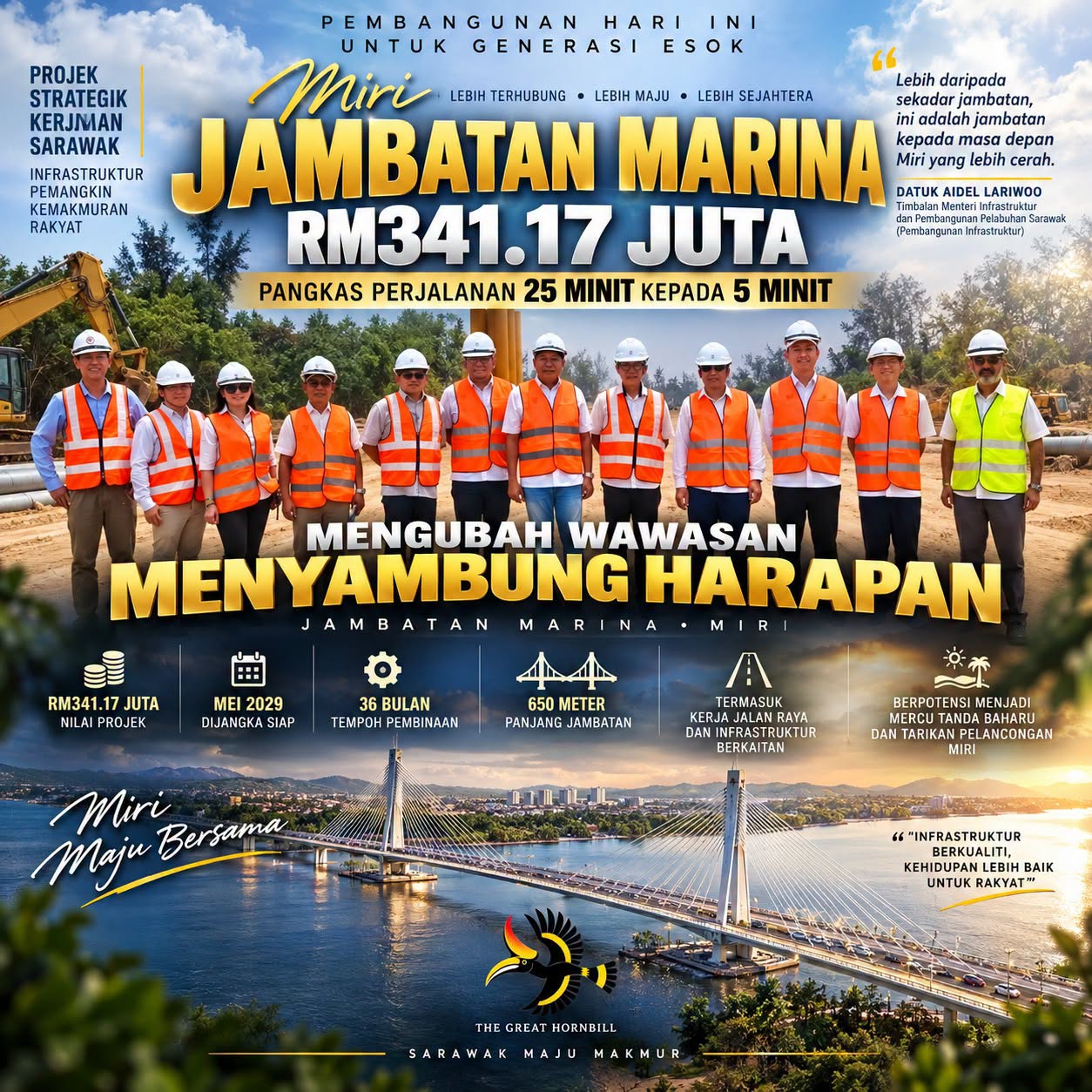 RM341.17 Juta Ubah Wajah Miri, Jambatan Marina Percepat Perjalanan 25 Minit Kepada 5 Minit